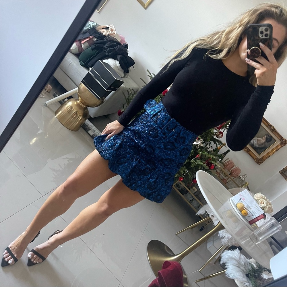 Zara Blue Metallic Mini Skirt